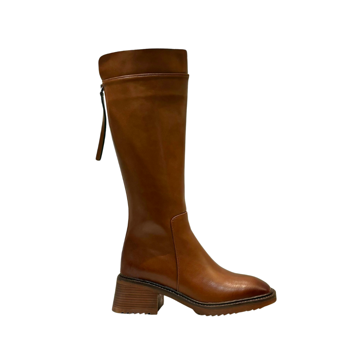 Leather Square Toe Knee High Riding Boots