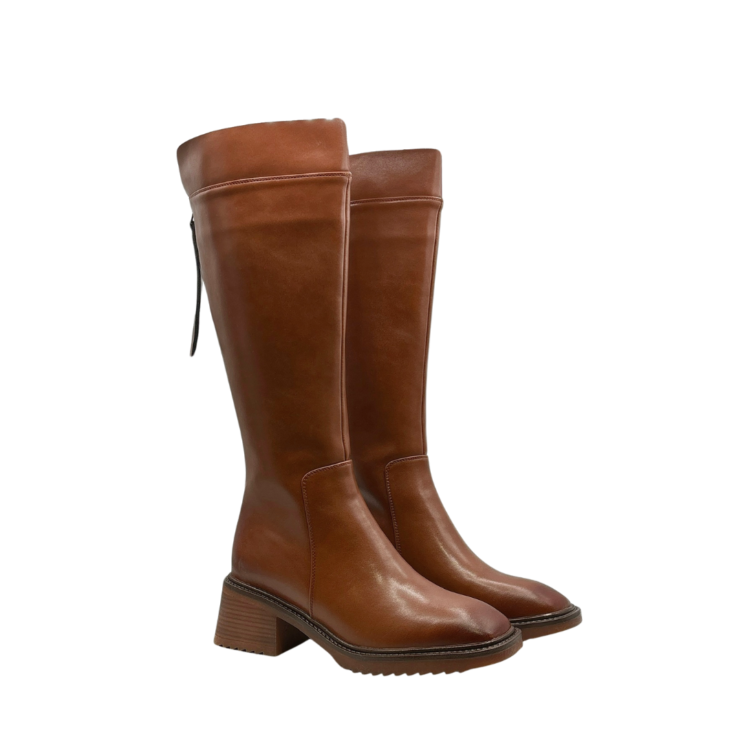 Leather Square Toe Knee High Riding Boots