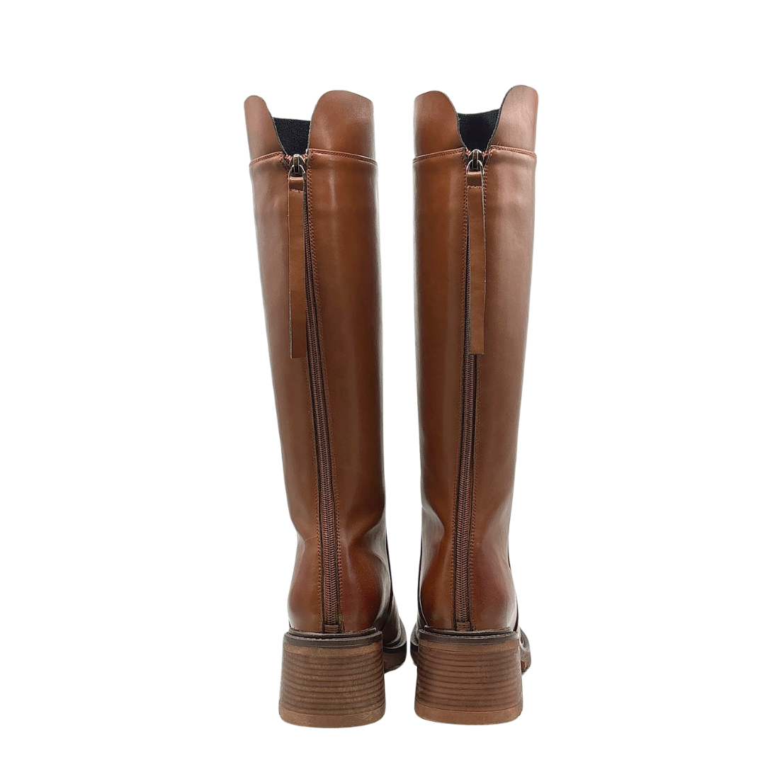 Leather Square Toe Knee High Riding Boots