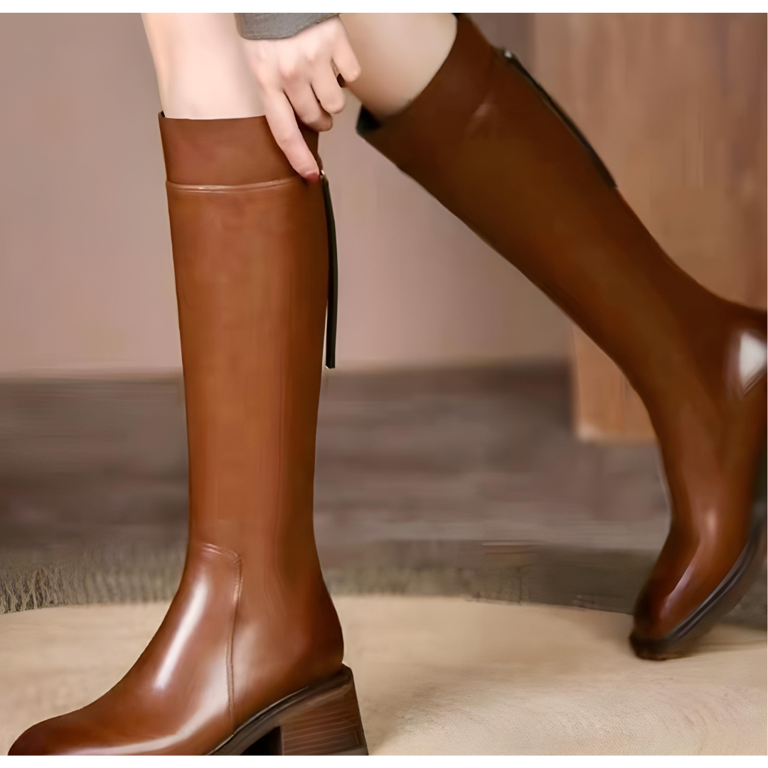 Leather Square Toe Knee High Riding Boots