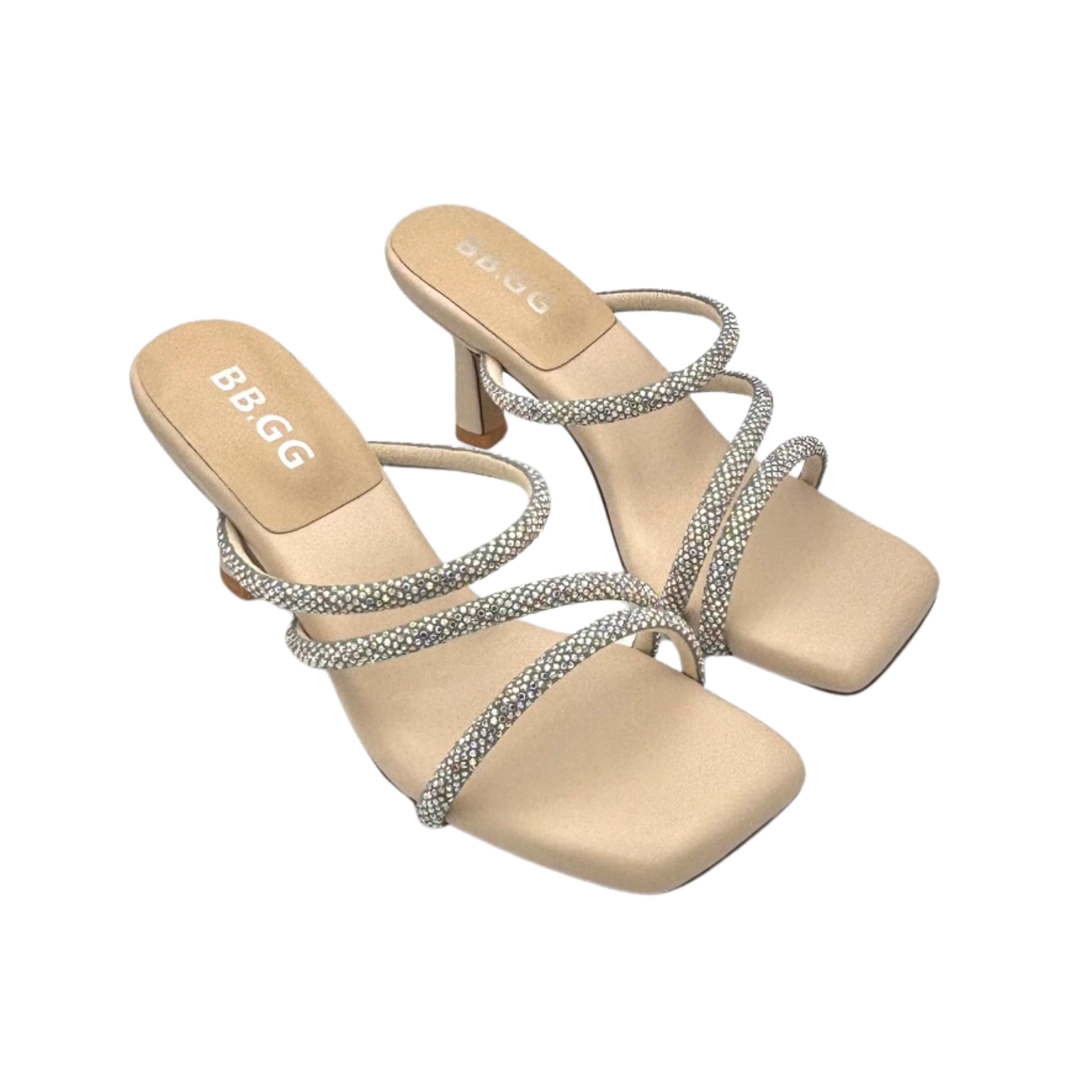 Rhinestoe Decor Double Strap Heeled Sandals