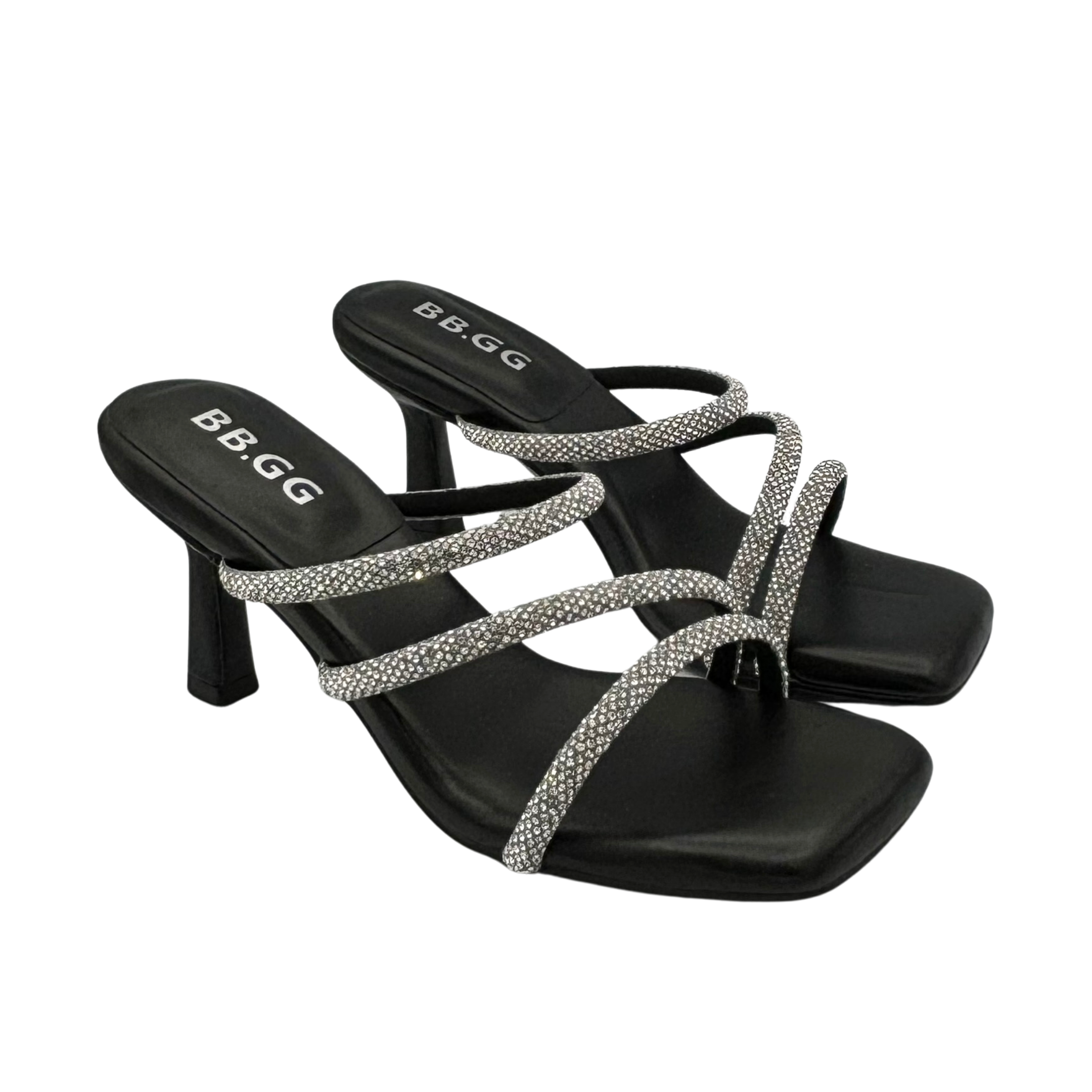 Rhinestoe Decor Double Strap Heeled Sandals