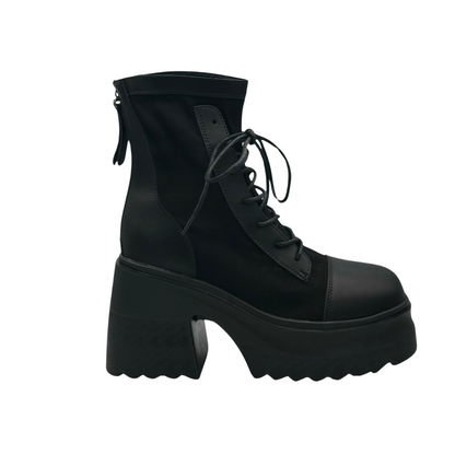 Lace-Up Mid Claf Leather Thicker Platform Boots