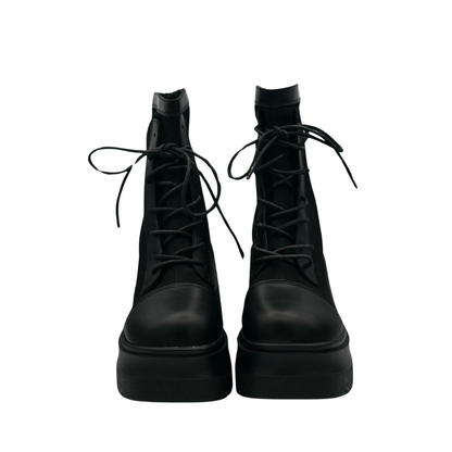 Lace-Up Mid Claf Leather Thicker Platform Boots