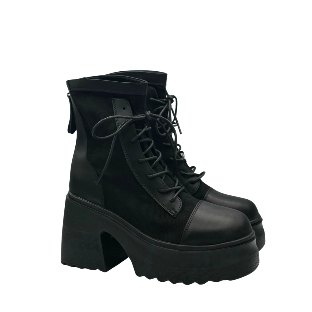 Lace-Up Mid Claf Leather Thicker Platform Boots