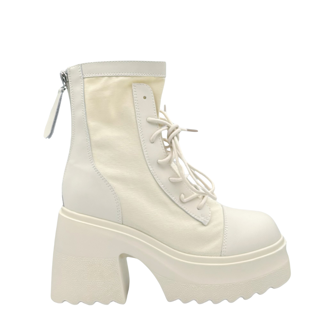 Lace-Up Mid Claf Leather Thicker Platform Boots