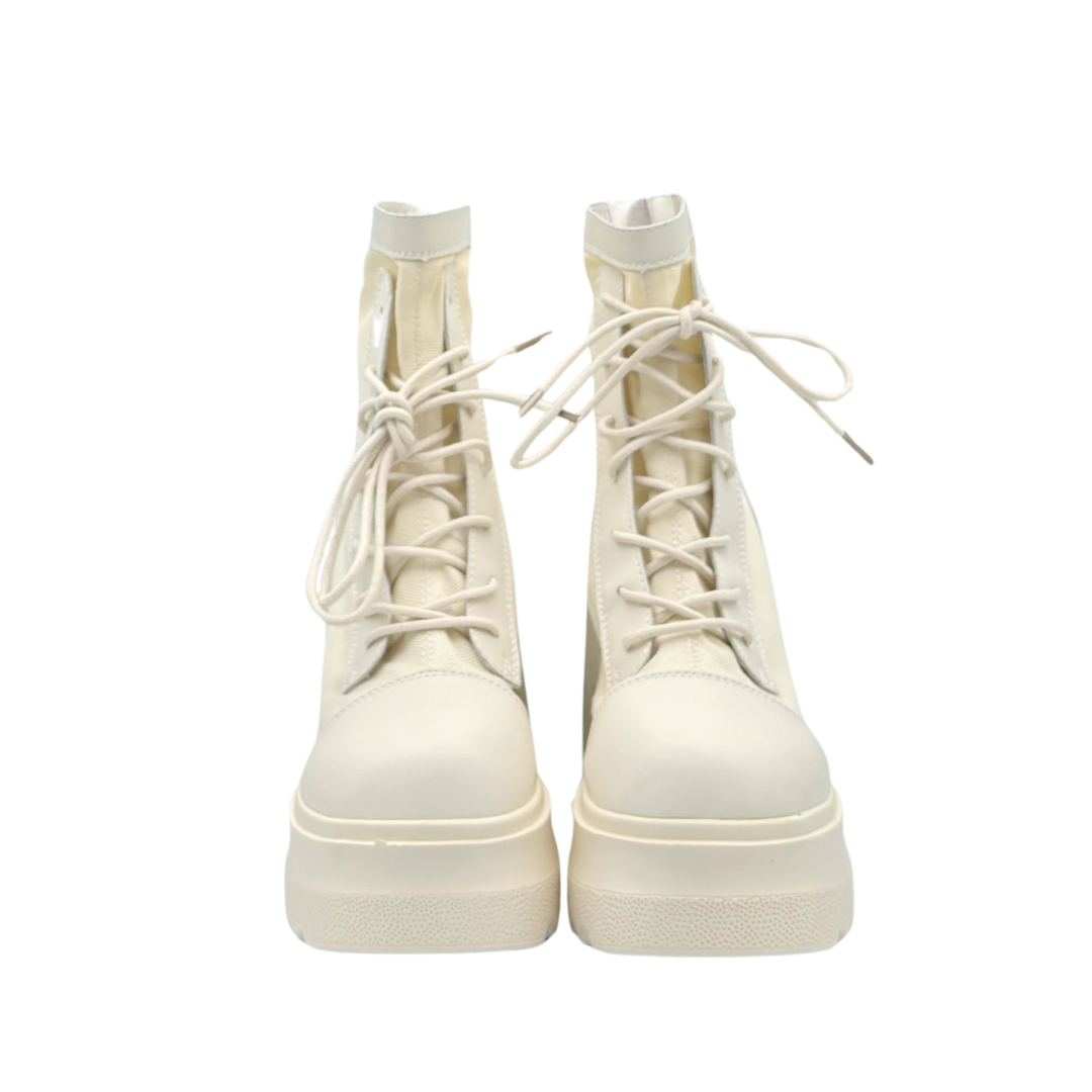 Lace-Up Mid Claf Leather Thicker Platform Boots