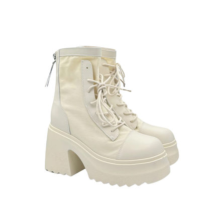 Lace-Up Mid Claf Leather Thicker Platform Boots