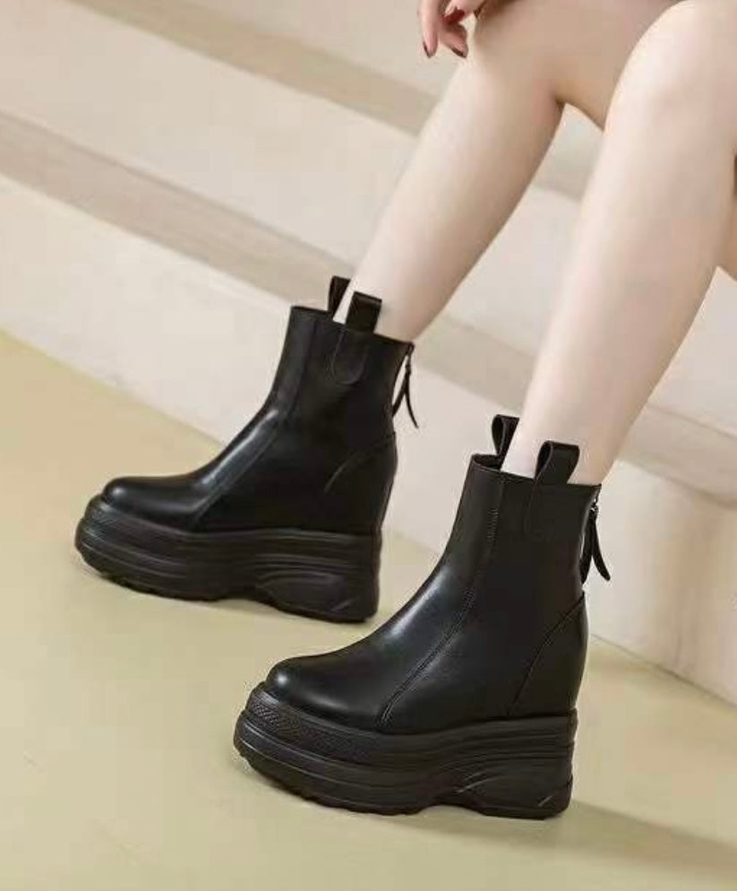 Chunkly Block Heel Ankle Leather Boots