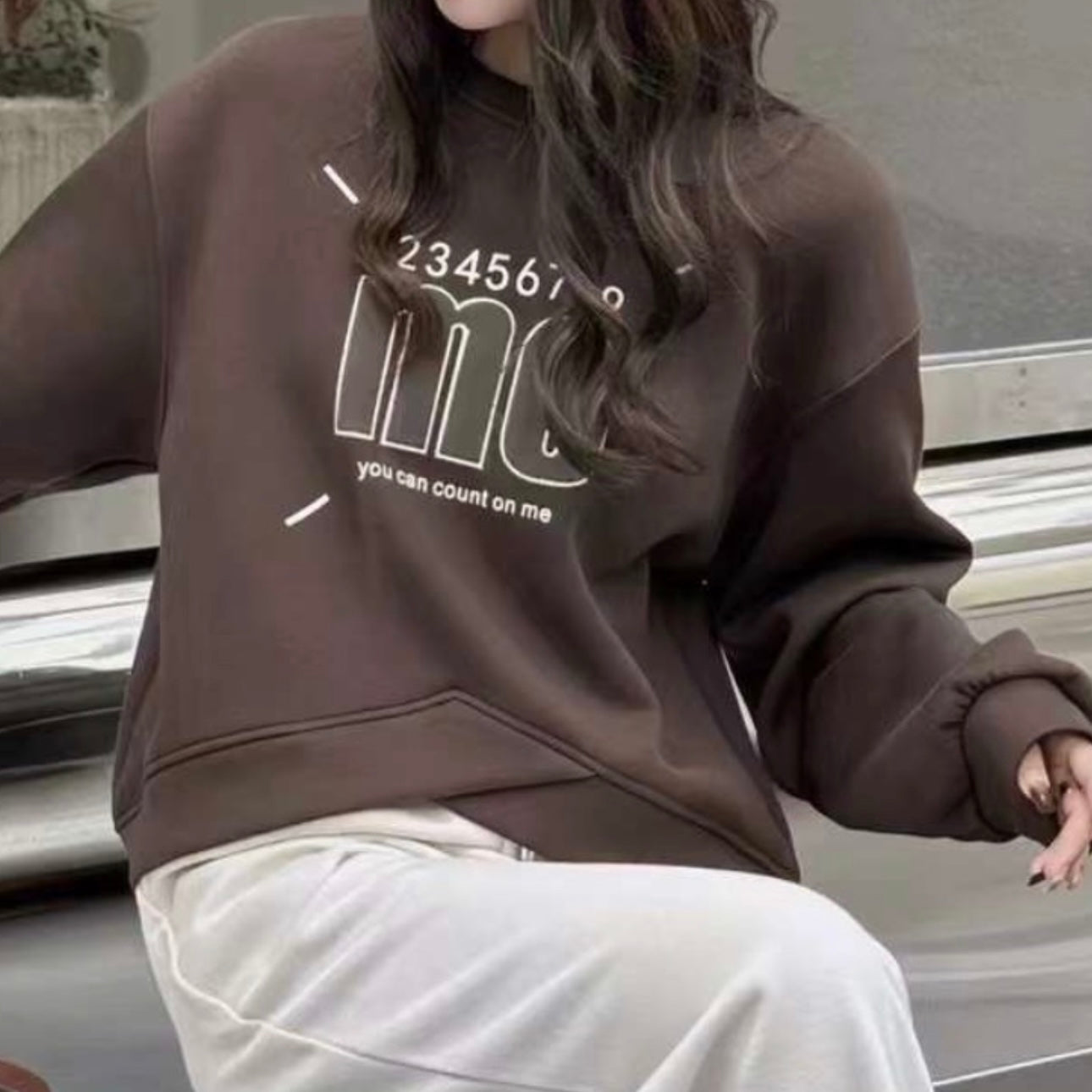 Letter Embroidered Asymmetrical Cropped Sweatshirt