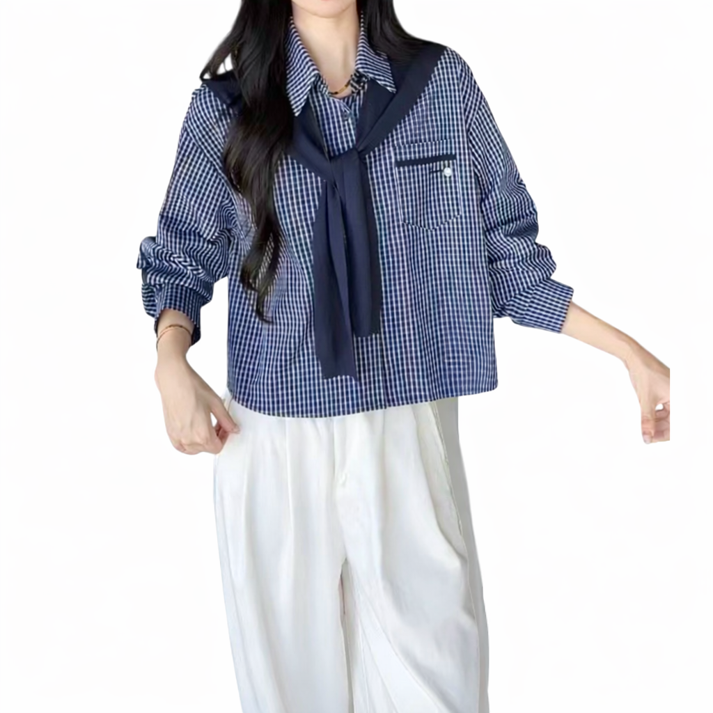 Layered Gingham Shirt Set