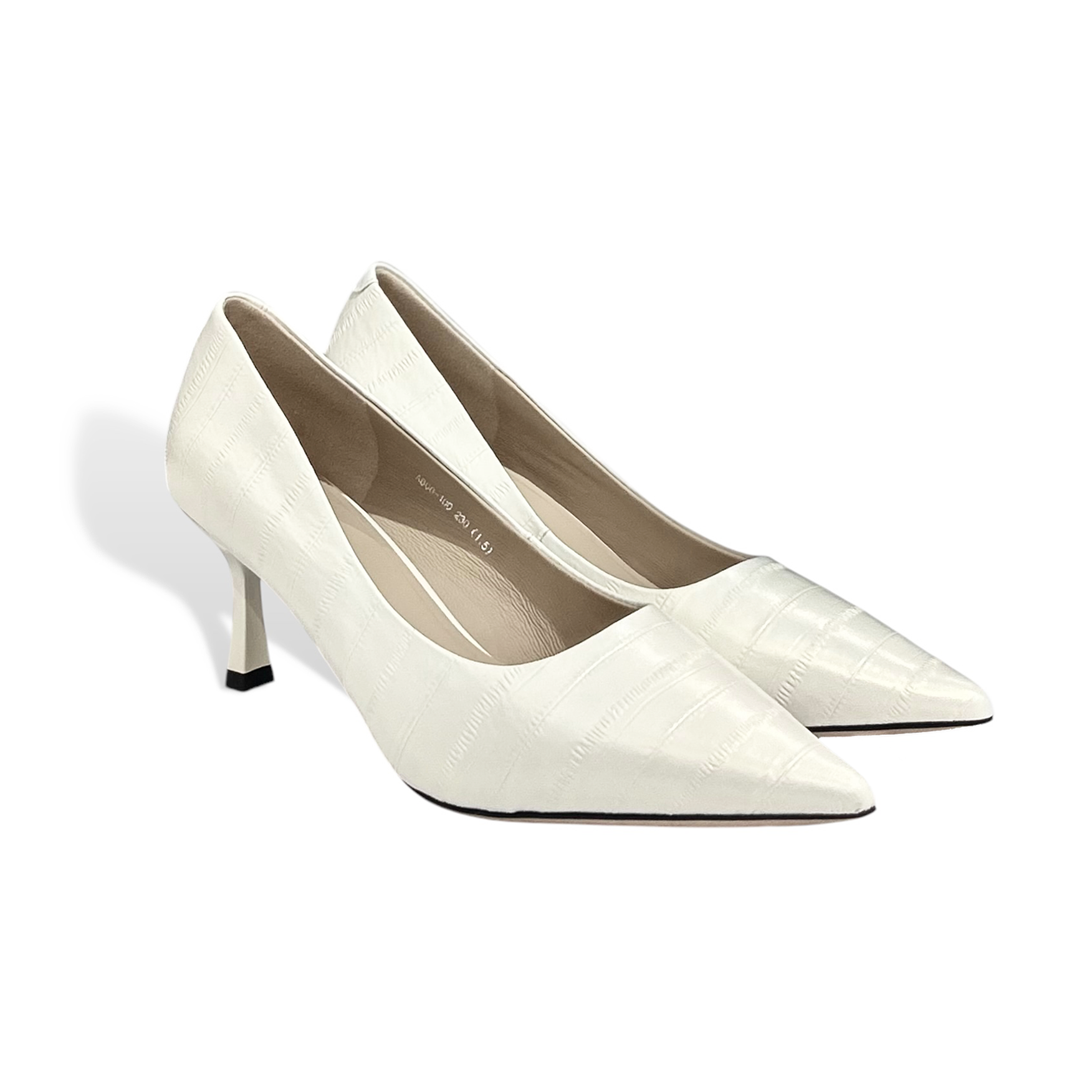 White Textured Calfskin Pointed-Toe Heels