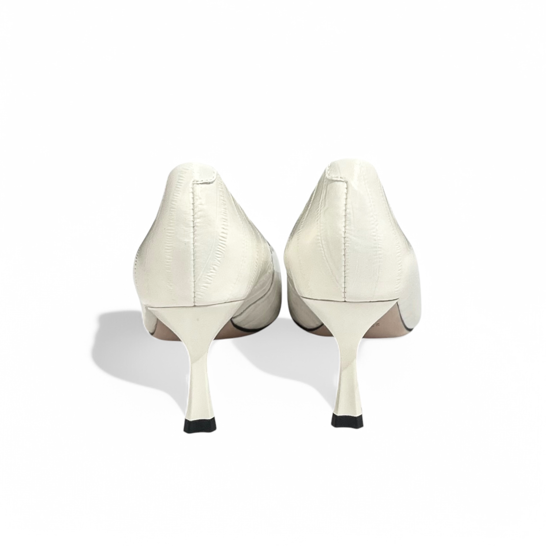 White Textured Calfskin Pointed-Toe Heels