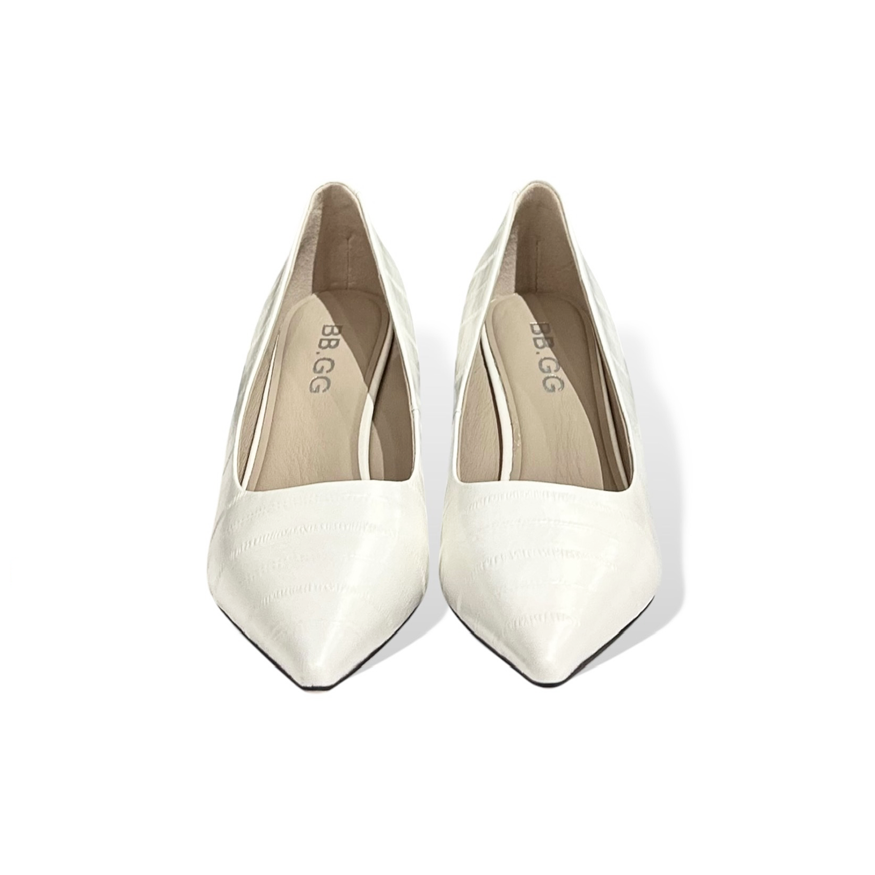 White Textured Calfskin Pointed-Toe Heels