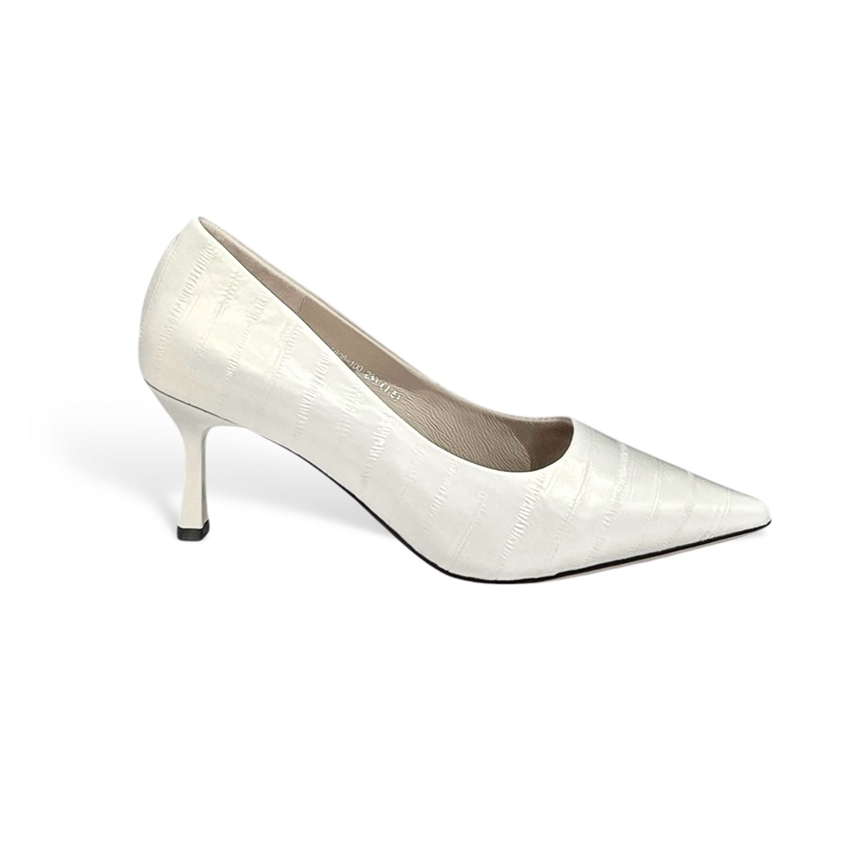 White Textured Calfskin Pointed-Toe Heels