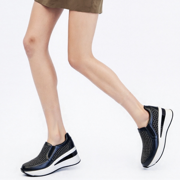 Crystal-Embellished Knit Wedge Sneaker