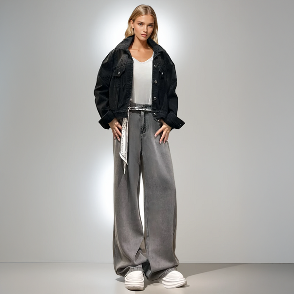 Black Gradient Oversized Denim Jacket