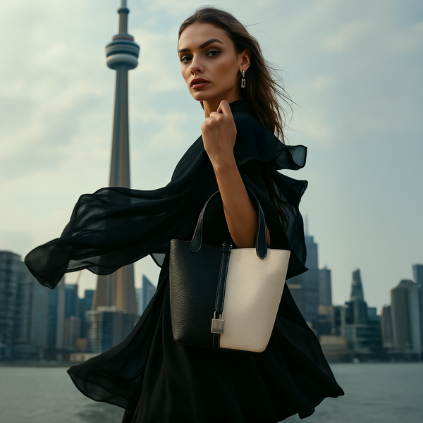 Two-Tone Pebbled Calfskin Bucket Tote