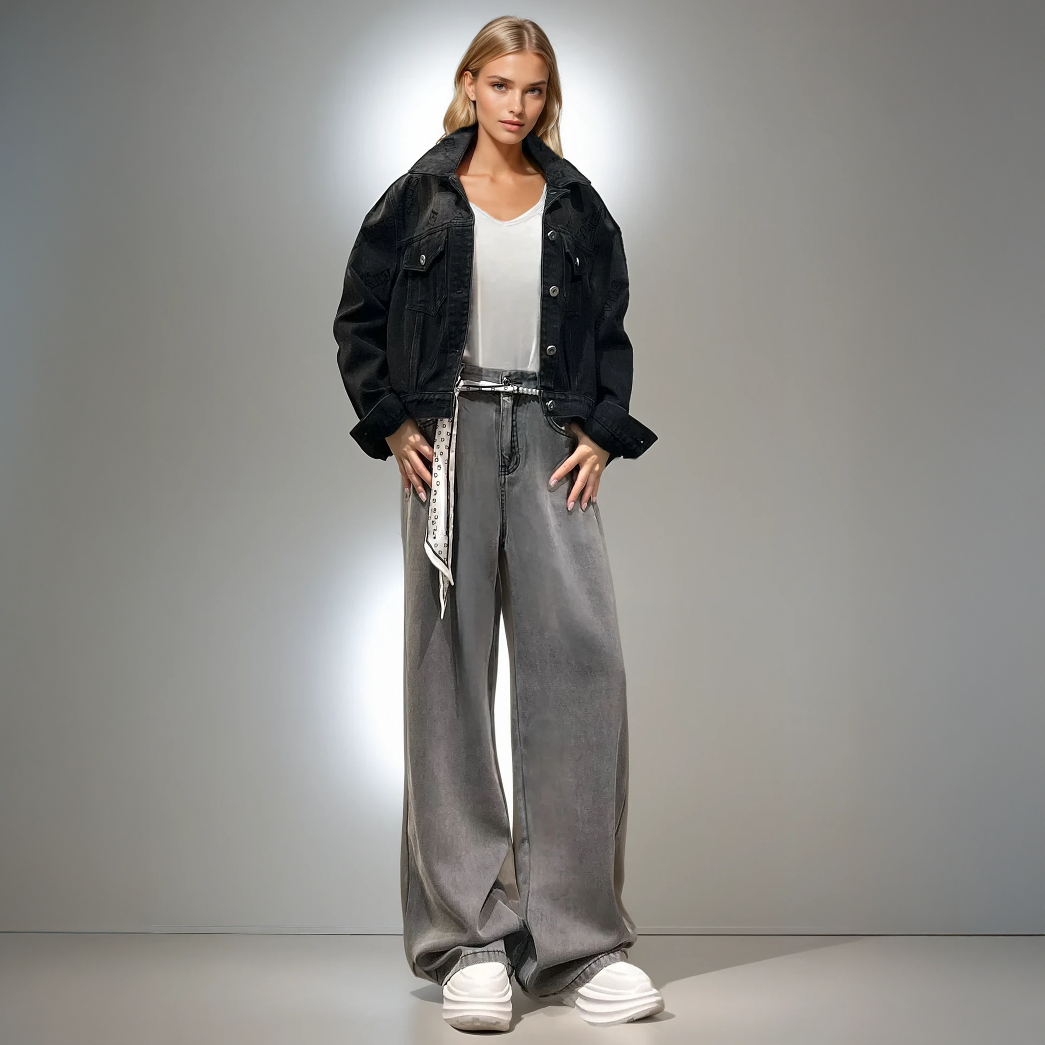 Black Gradient Oversized Denim Jacket