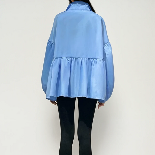 Billowed Collared Cotton-Silk Blouse