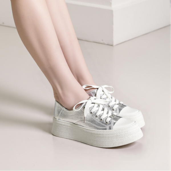 Monochrome Textured Platform Sneakers