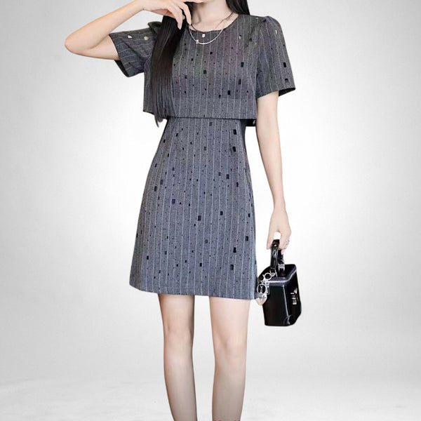 Charcoal Grey Layered Cutout Tweed Mini Dress