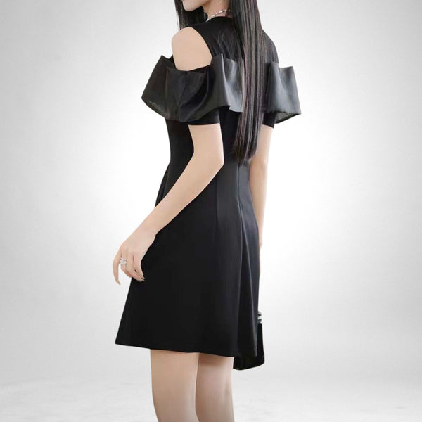 Ruffled Cold-Shoulder Cutout Dress