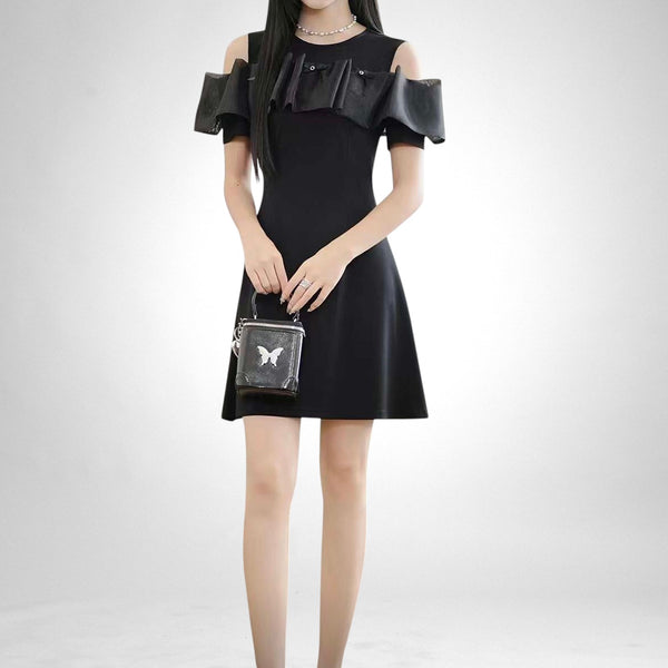 Ruffled Cold-Shoulder Cutout Dress