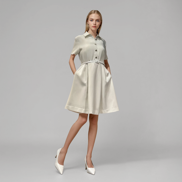 Collared Silk-Blend Buttoned Shirt Dress