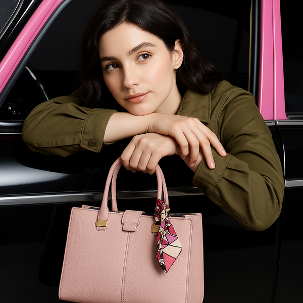 Structured Pink Tote with Twilly Chain Detail