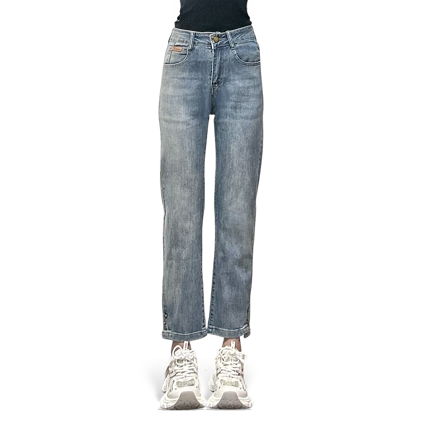 Ankle Embellished Slim Jeans in Light Wash Denim