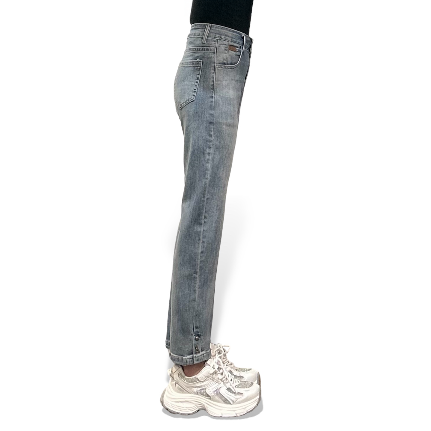 Ankle Embellished Slim Jeans in Light Wash Denim