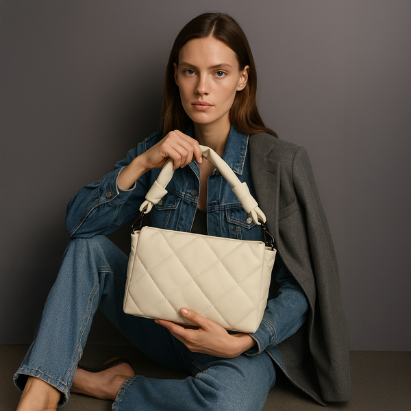 Quilted Calfskin Leather Shoulder Bag with Knotted Strap