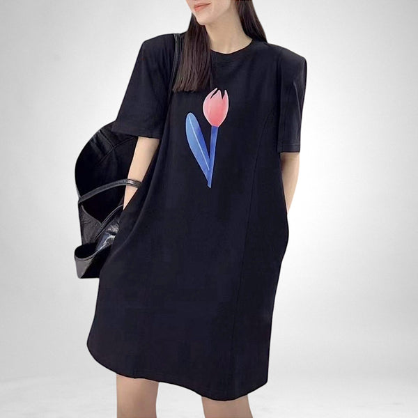 Tulip Print Oversized T-Shirt Dress