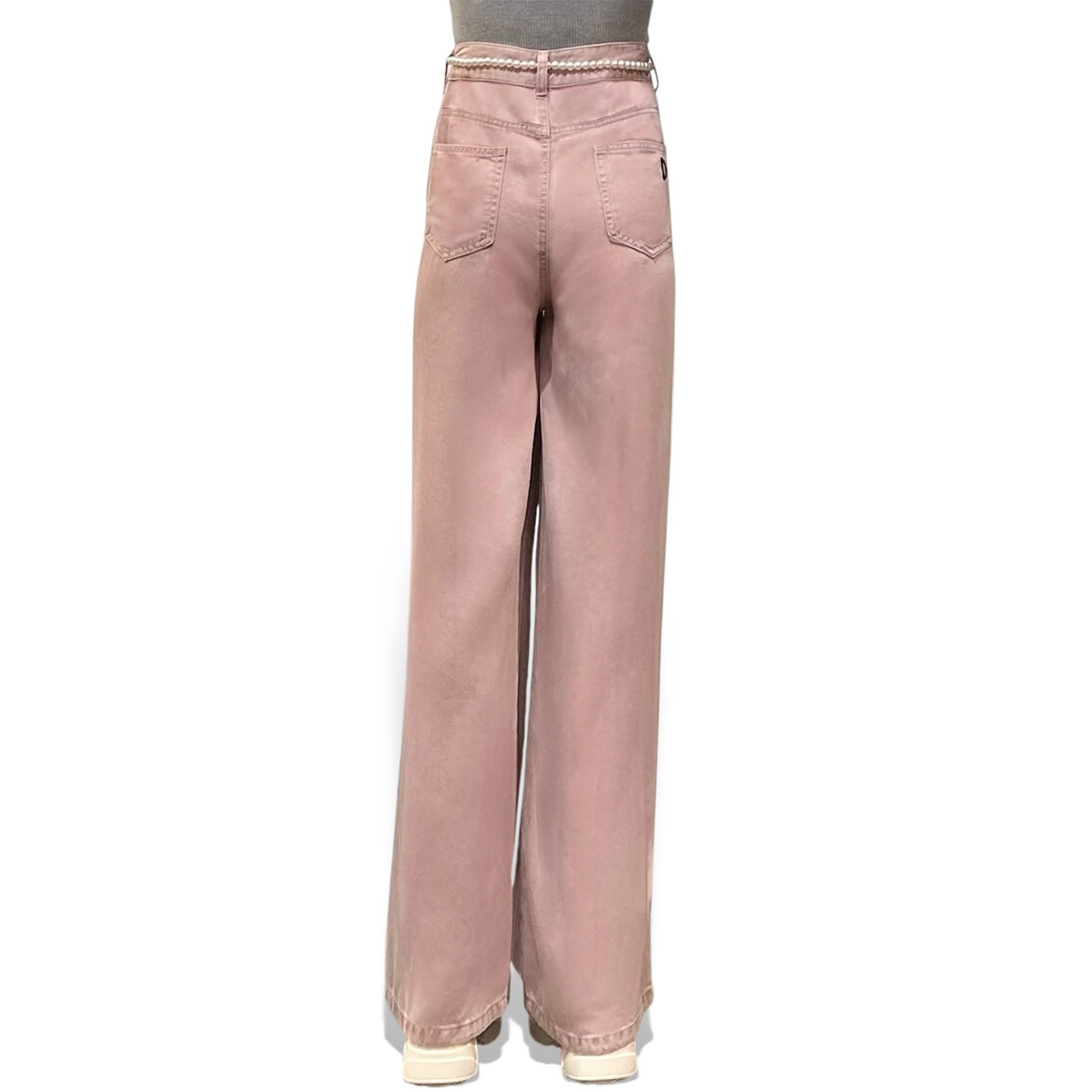 Pearl and Scarf Belted Wide-Leg Denim Trousers