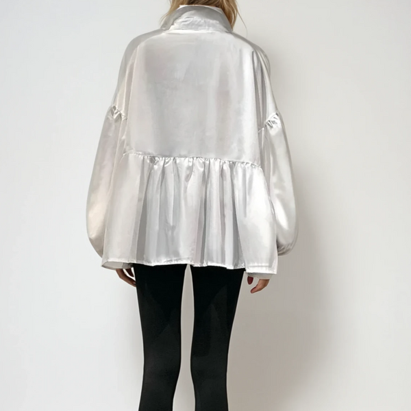 Billowed Collared Cotton-Silk Blouse