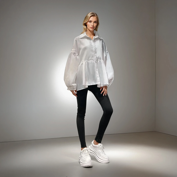 Billowed Collared Cotton-Silk Blouse