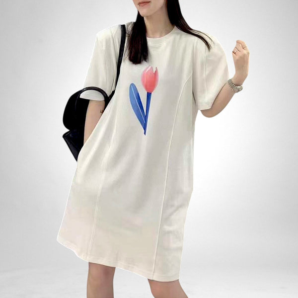 Tulip Print Oversized T-Shirt Dress