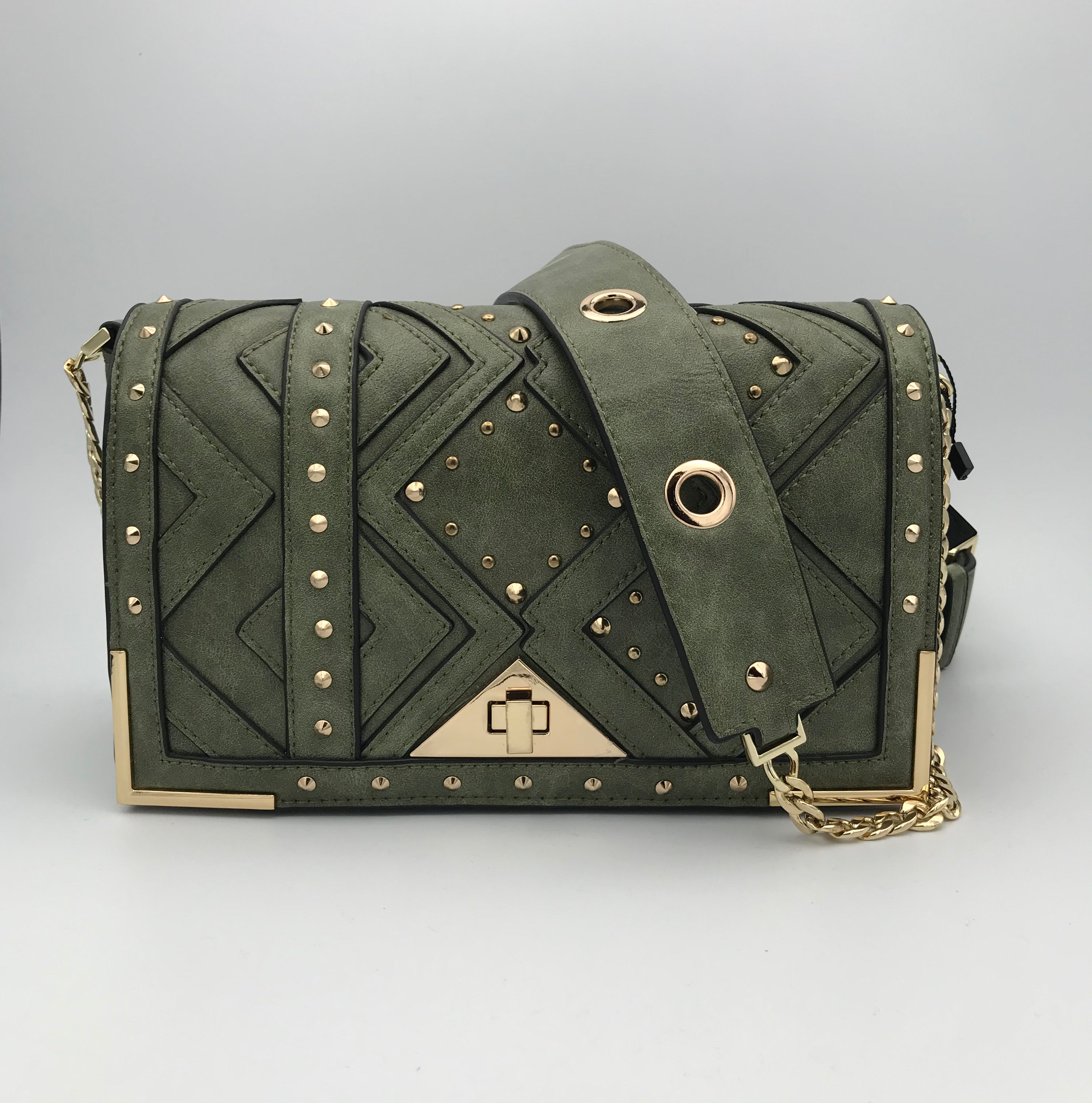 BB.GG Gold-tone metal in green shoulder bag