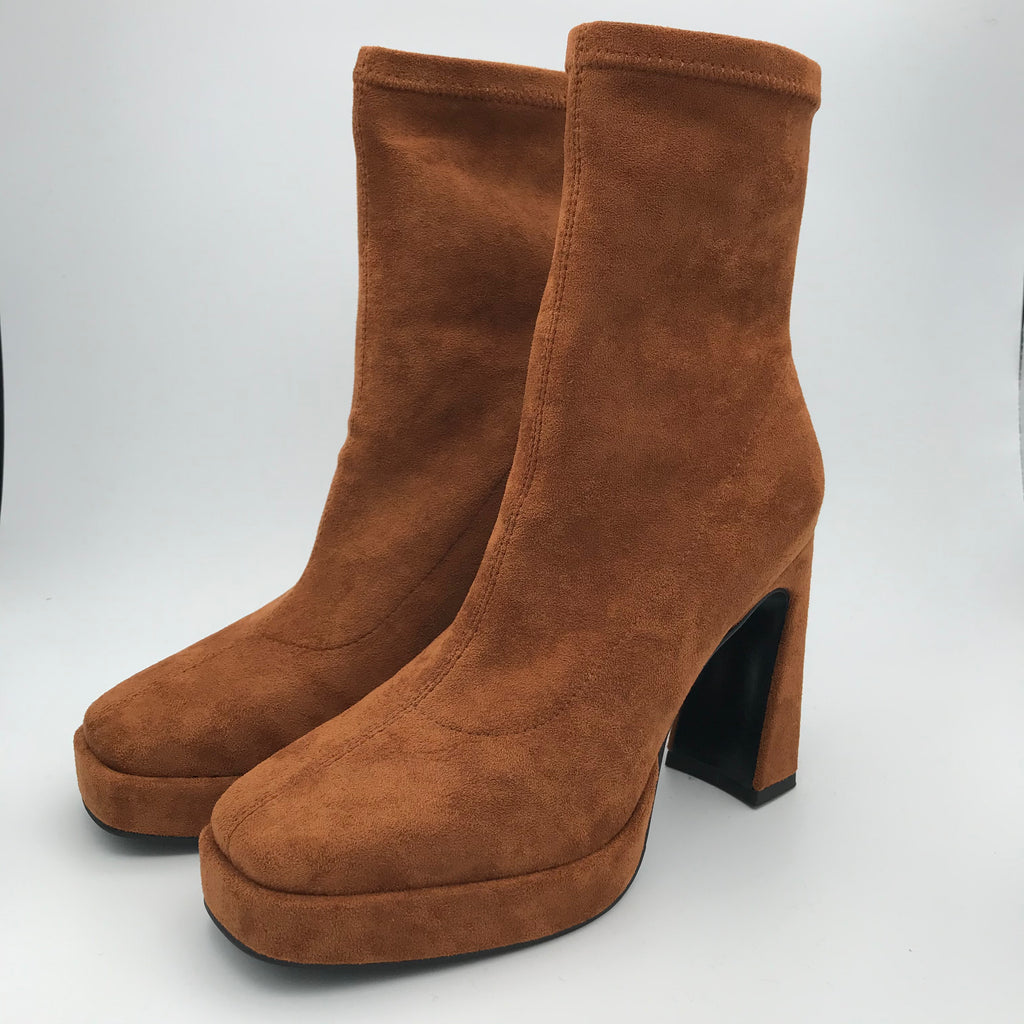 Brown suede clearance block heel boots