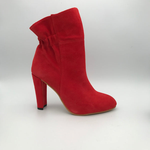 Round-Headed Red Suede Semicircular Coarse Heels Ankle Boots
